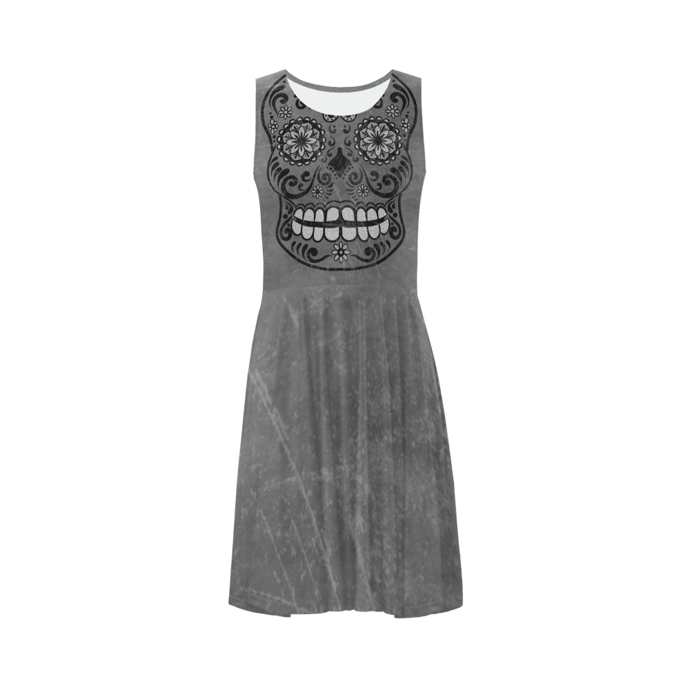 Dark gothic silver grey sugar skull Sleeveless Ice Skater Dress (D19)