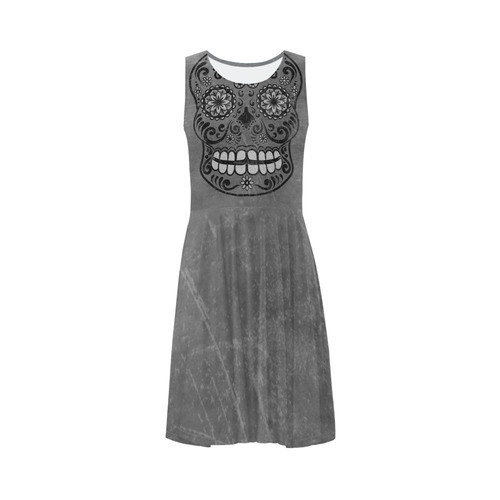 Dark gothic silver grey sugar skull Sleeveless Ice Skater Dress (D19)