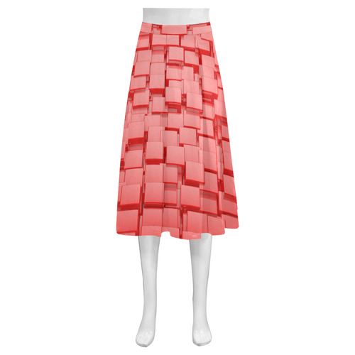 Glossy 3D Red Cubes Geometric Abstract Mnemosyne Women's Crepe Skirt (Model D16)