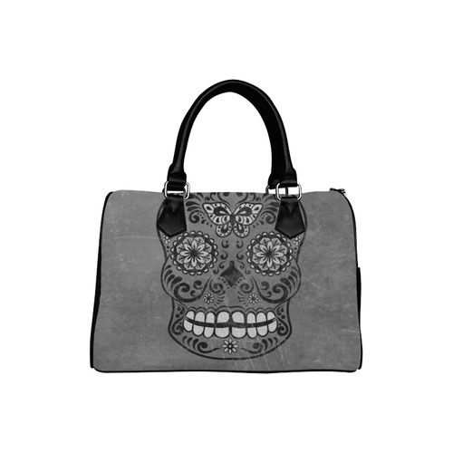 Dark gothic silver grey sugar skull Boston Handbag (Model 1621)