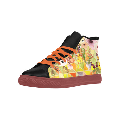 Watercolor Flowers Triangles Orange Yellow Green Aquila High Top Microfiber Leather Women's Shoes (Model 032)