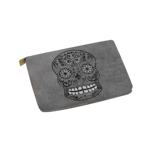 Dark gothic silver grey sugar skull Carry-All Pouch 9.5''x6''