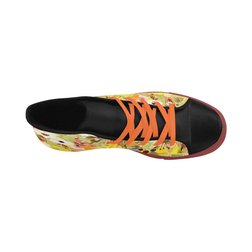 Watercolor Flowers Triangles Orange Yellow Green Aquila High Top Microfiber Leather Women's Shoes (Model 032)