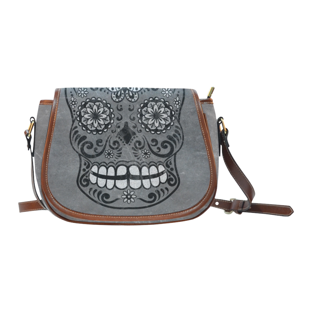 Dark gothic silver grey sugar skull Saddle Bag/Small (Model 1649) Full Customization