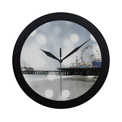 Sparkling Grey Santa Monica Pier Circular Plastic Wall clock