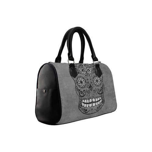 Dark gothic silver grey sugar skull Boston Handbag (Model 1621)