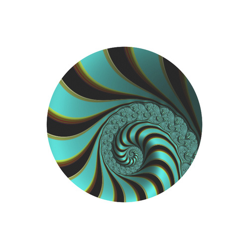 Turquoise Peacock Abstract Spiral Fractal Round Mousepad