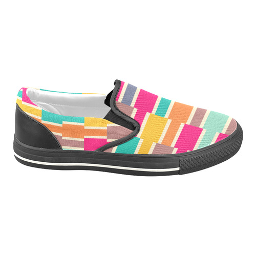 Connected colorful rectangles Women's Unusual Slip-on Canvas Shoes (Model 019)