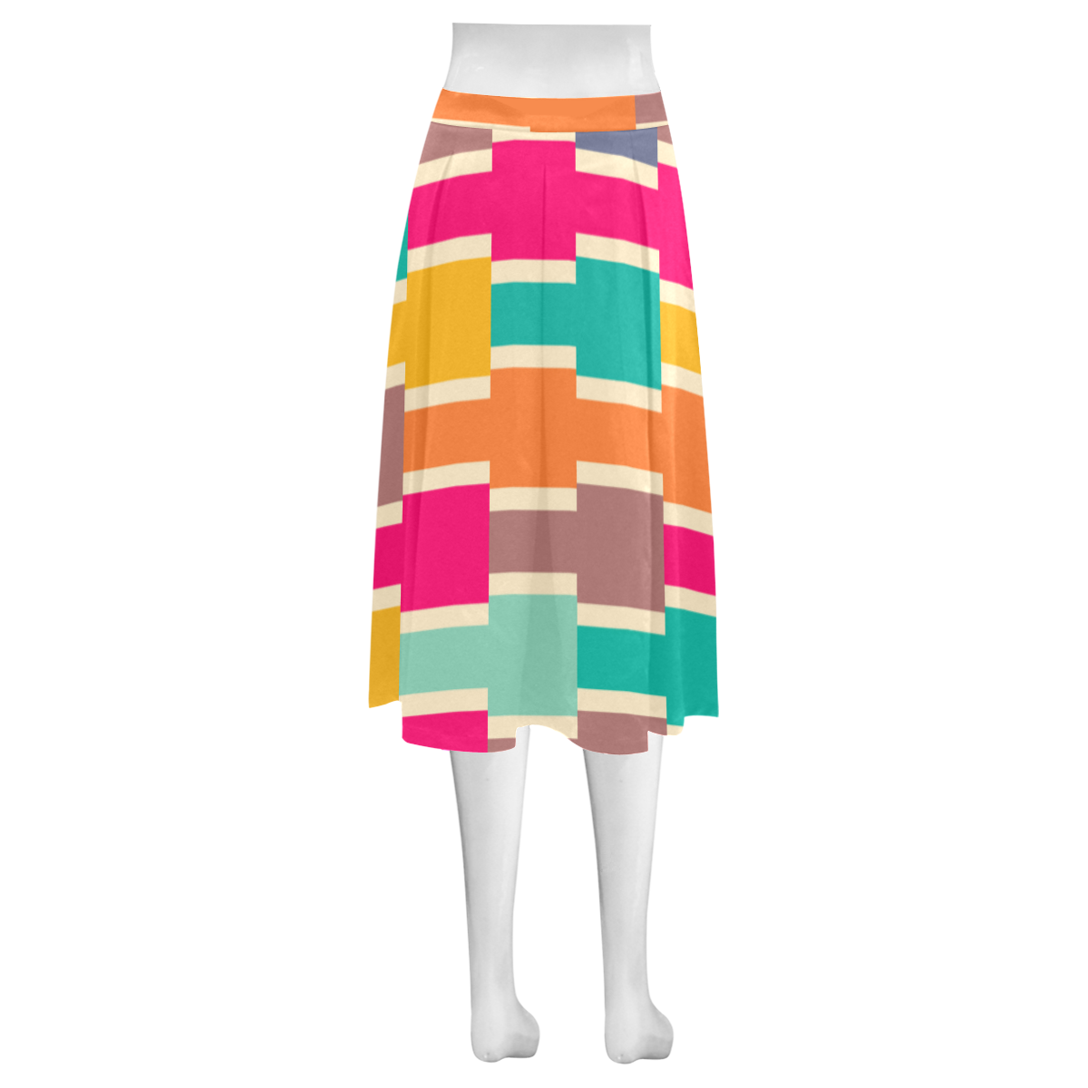 Connected colorful rectangles Mnemosyne Women's Crepe Skirt (Model D16)