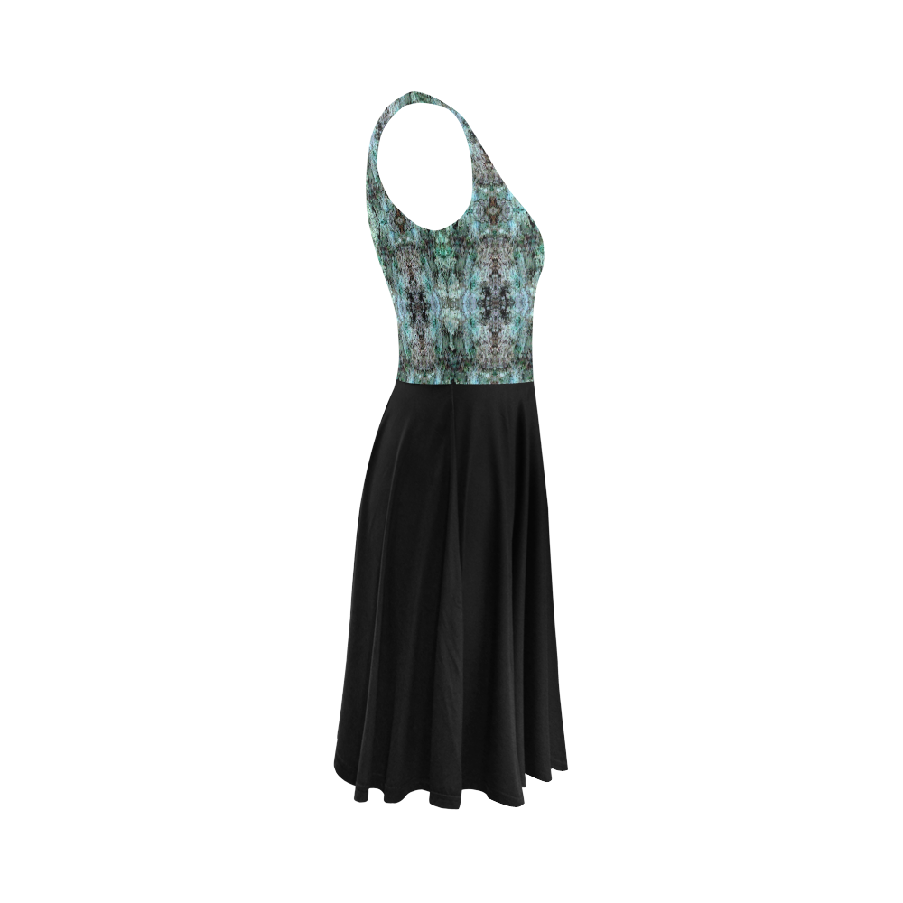 Green Black Gothic Pattern Sleeveless Ice Skater Dress (D19)
