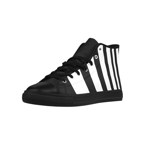 Black and White Stripes Aquila High Top Microfiber Leather Women's Shoes (Model 032)