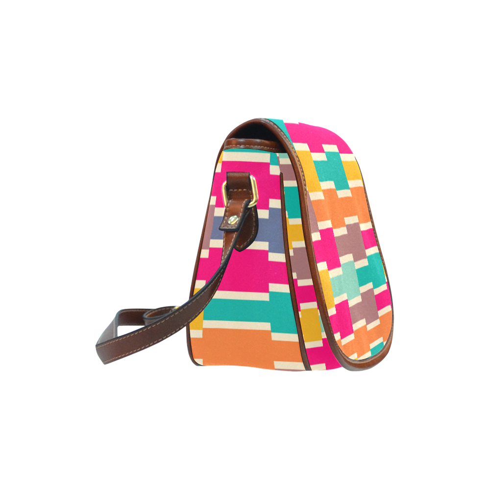 Connected colorful rectangles Saddle Bag/Large (Model 1649)