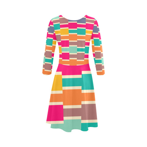 Connected colorful rectangles 3/4 Sleeve Sundress (D23)