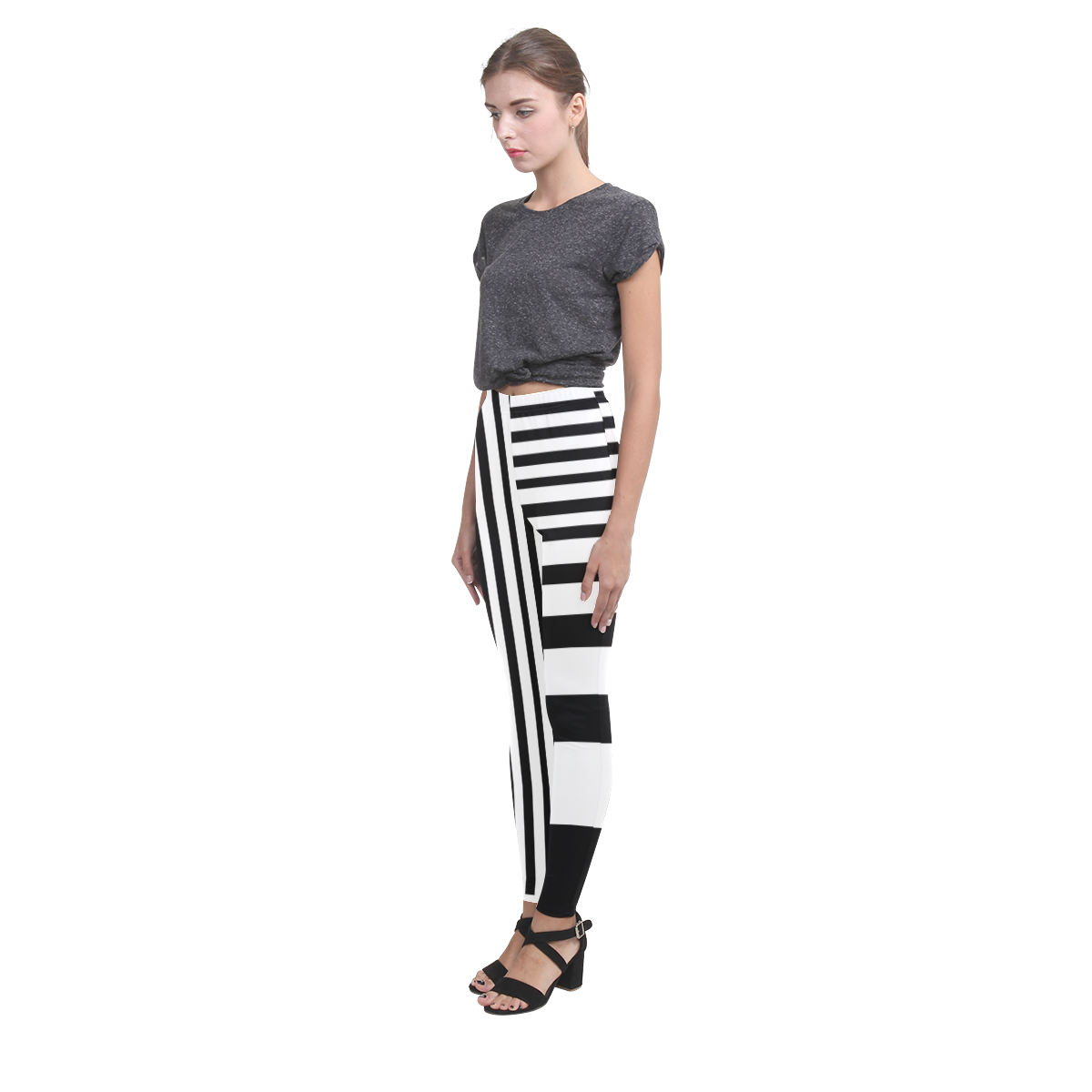 Black and White Stripes and Bars Cassandra Women's Leggings (Model L01)