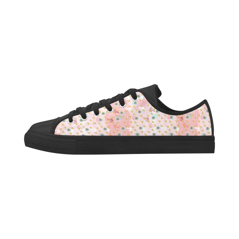 watercolor flowers pink gold Aquila Microfiber Leather Women's Shoes (Model 031)