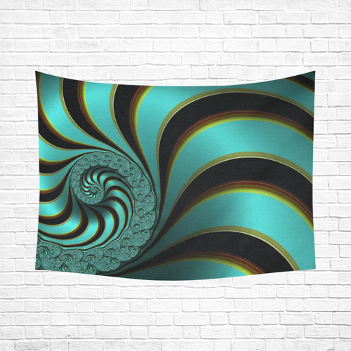 Turquoise Peacock Fine Abstract Spiral Fractal Cotton Linen Wall Tapestry 80"x 60"