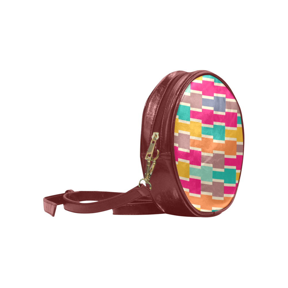 Connected colorful rectangles Round Sling Bag (Model 1647)