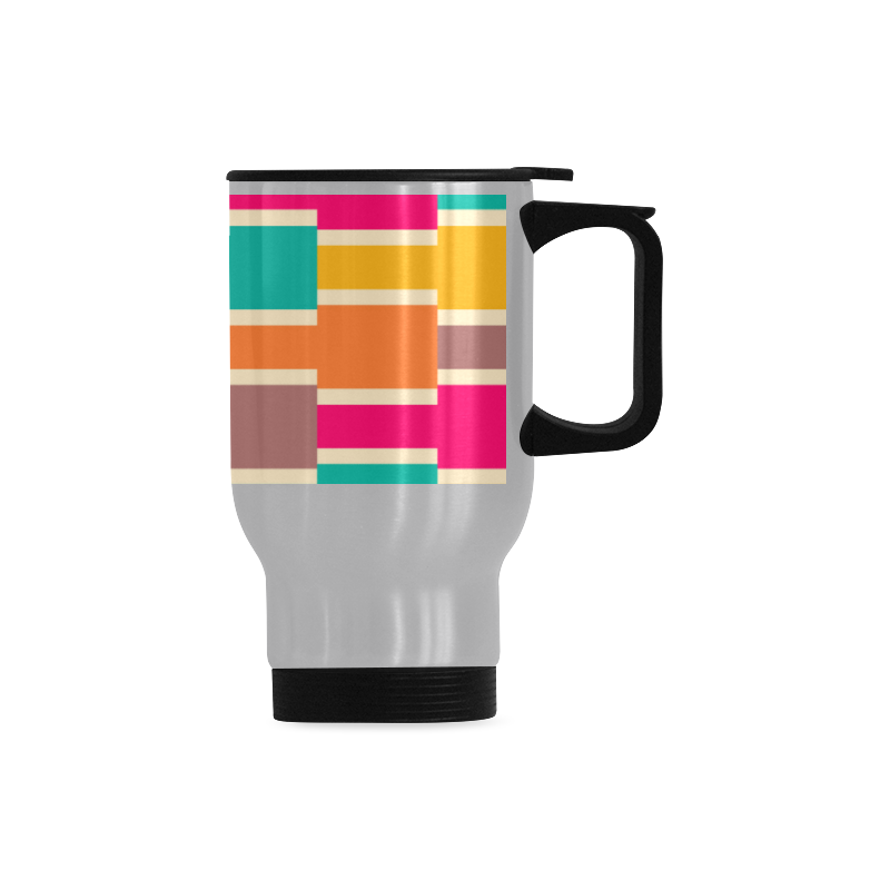 Connected colorful rectangles Travel Mug (Silver) (14 Oz)