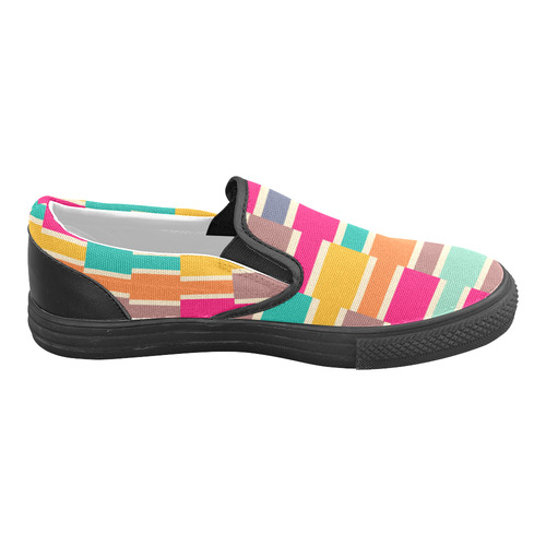Connected colorful rectangles Men's Unusual Slip-on Canvas Shoes (Model 019)