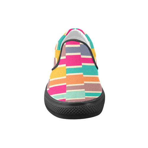 Connected colorful rectangles Women's Unusual Slip-on Canvas Shoes (Model 019)