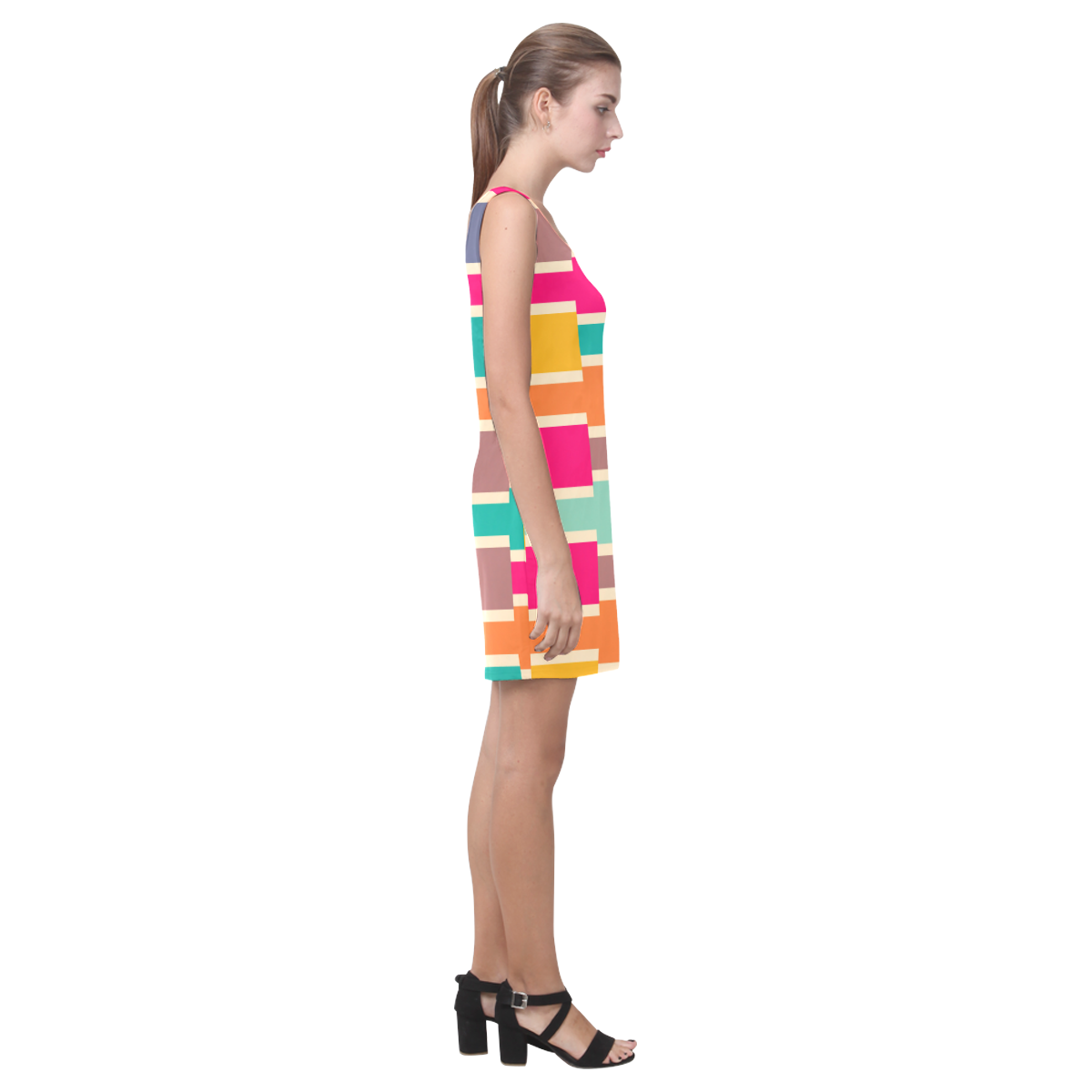 Connected colorful rectangles Medea Vest Dress (Model D06)