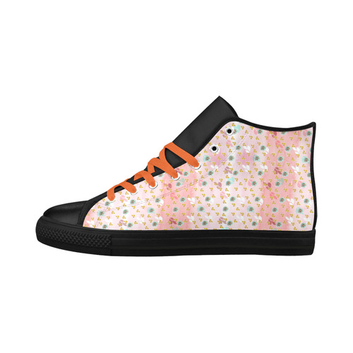 watercolor flowers pink gold Aquila High Top Microfiber Leather Women's Shoes (Model 032)