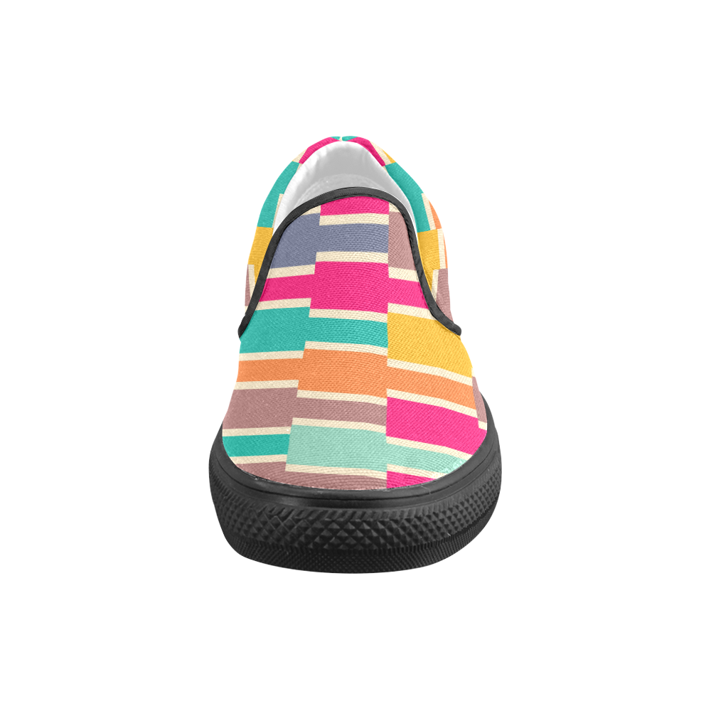 Connected colorful rectangles Women's Unusual Slip-on Canvas Shoes (Model 019)