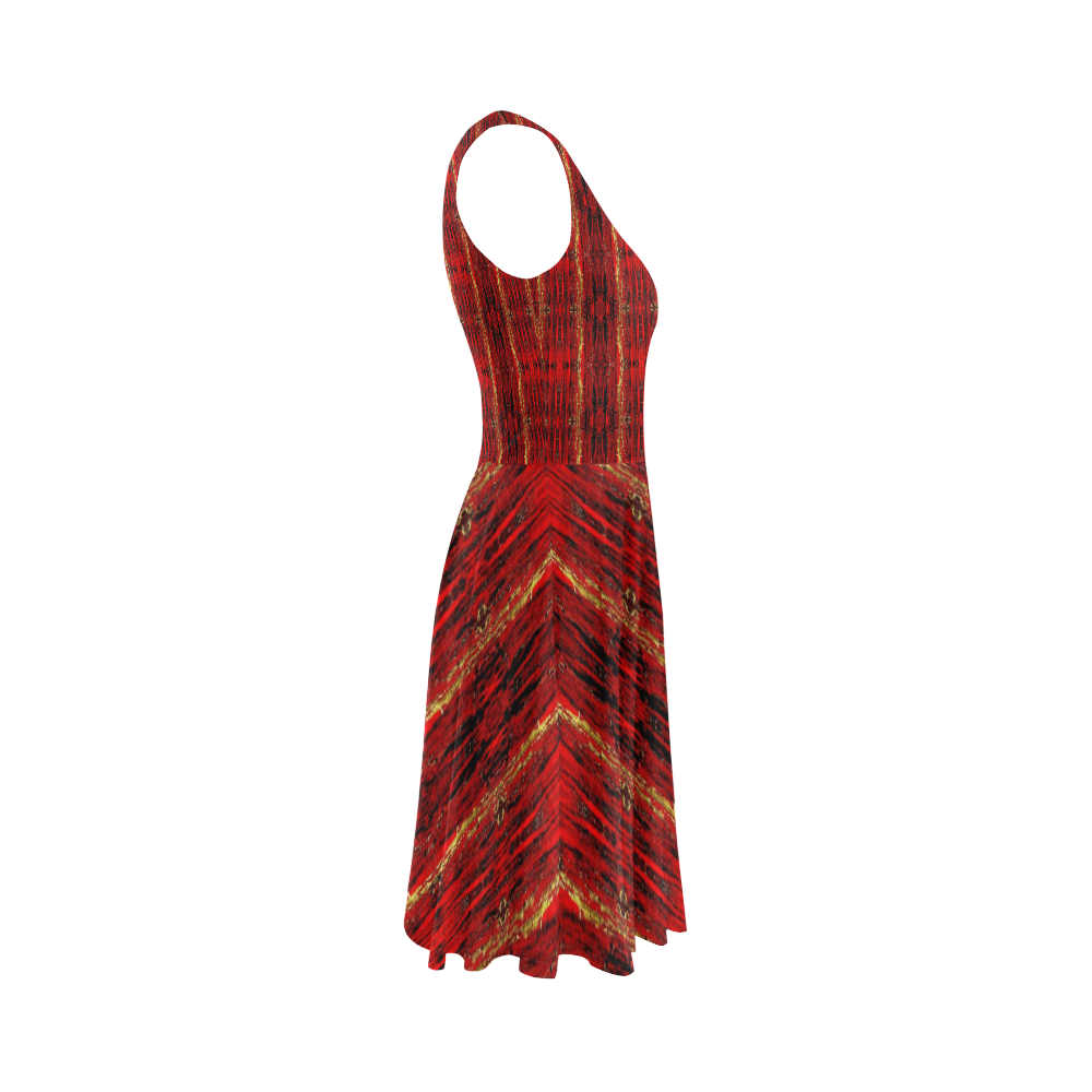 Red Gold, Old Oriental Pattern Sleeveless Ice Skater Dress (D19)