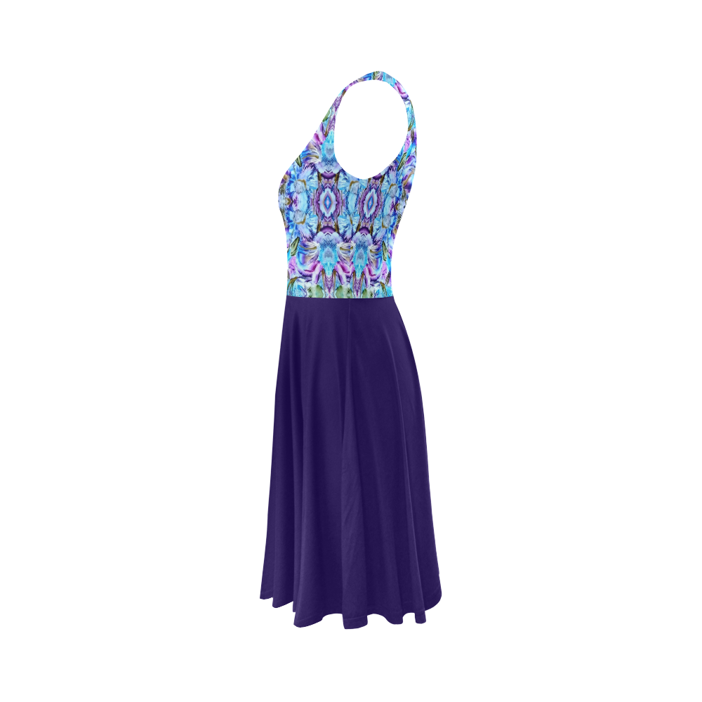 Elegant Turquoise Blue Flower Pattern Sleeveless Ice Skater Dress (D19)
