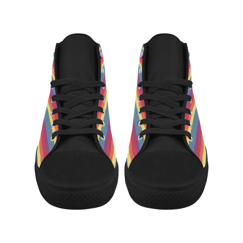 Rainbow Stripes Aquila High Top Microfiber Leather Men's Shoes/Large Size (Model 032)