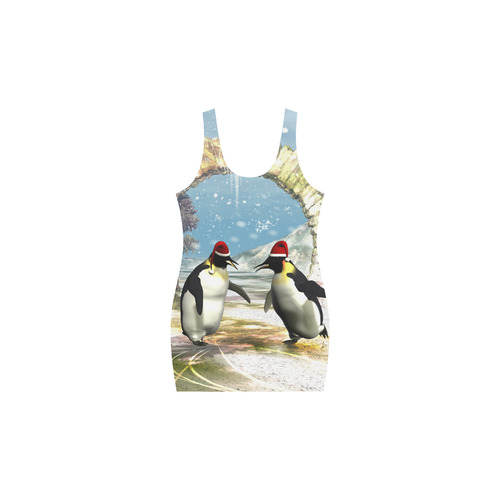 Funny penguins with christmas hat Medea Vest Dress (Model D06)