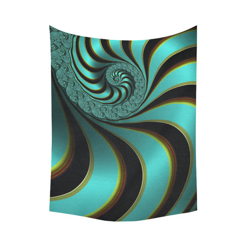 Turquoise Peacock Fine Abstract Spiral Fractal Cotton Linen Wall Tapestry 80"x 60"