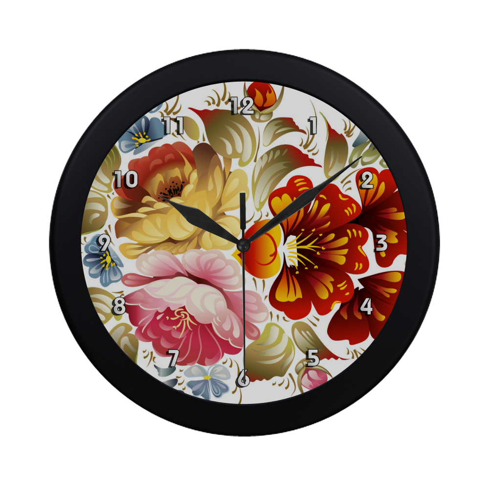 Vintage Folk Art Floral Flower Circular Plastic Wall clock