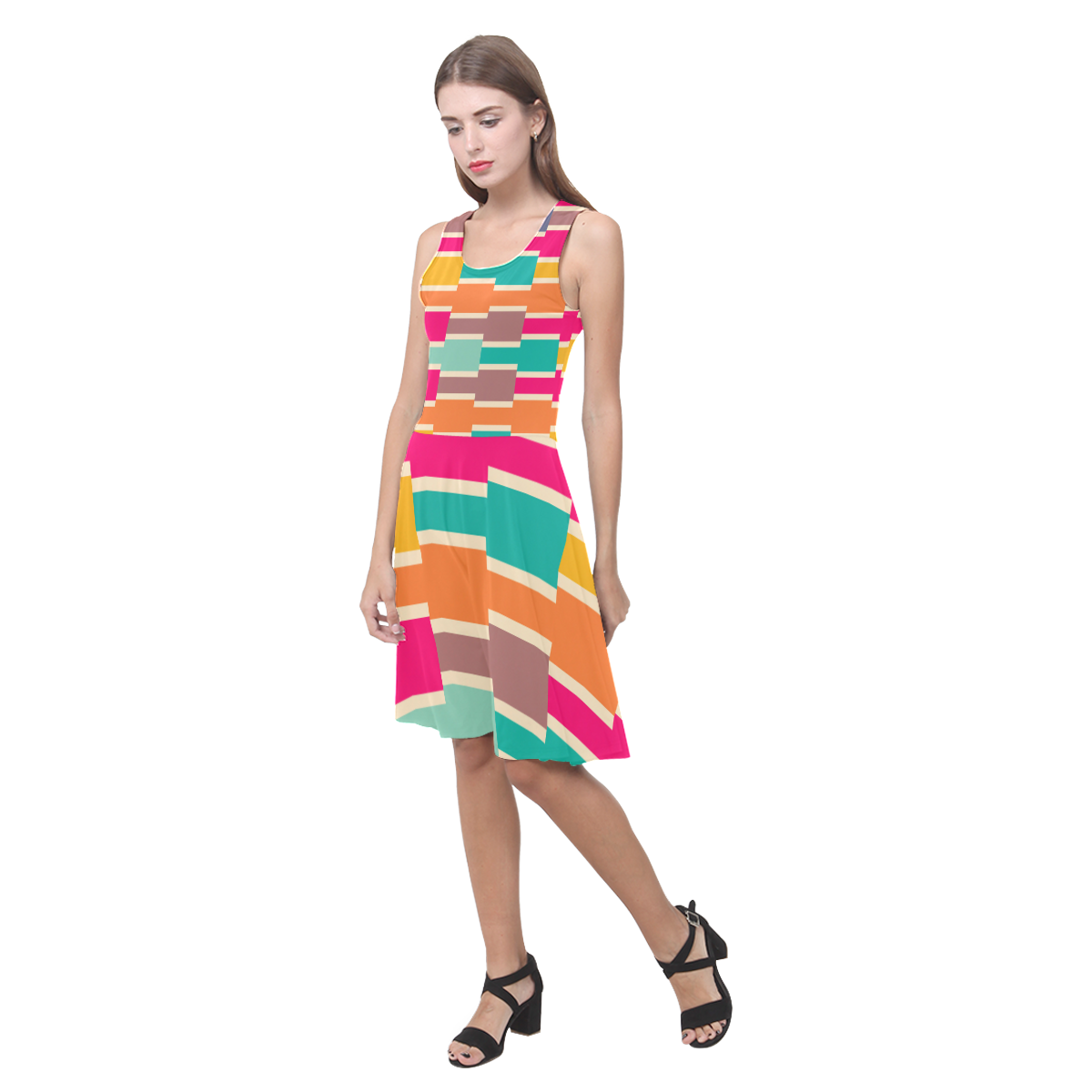 Connected colorful rectangles Atalanta Casual Sundress(Model D04)