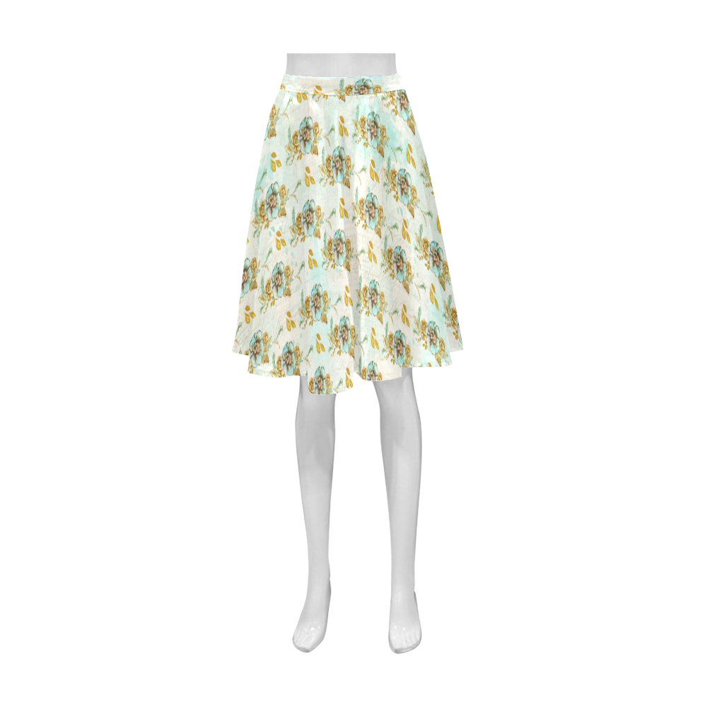 watercolor flowers mint gold Athena Women's Short Skirt (Model D15)