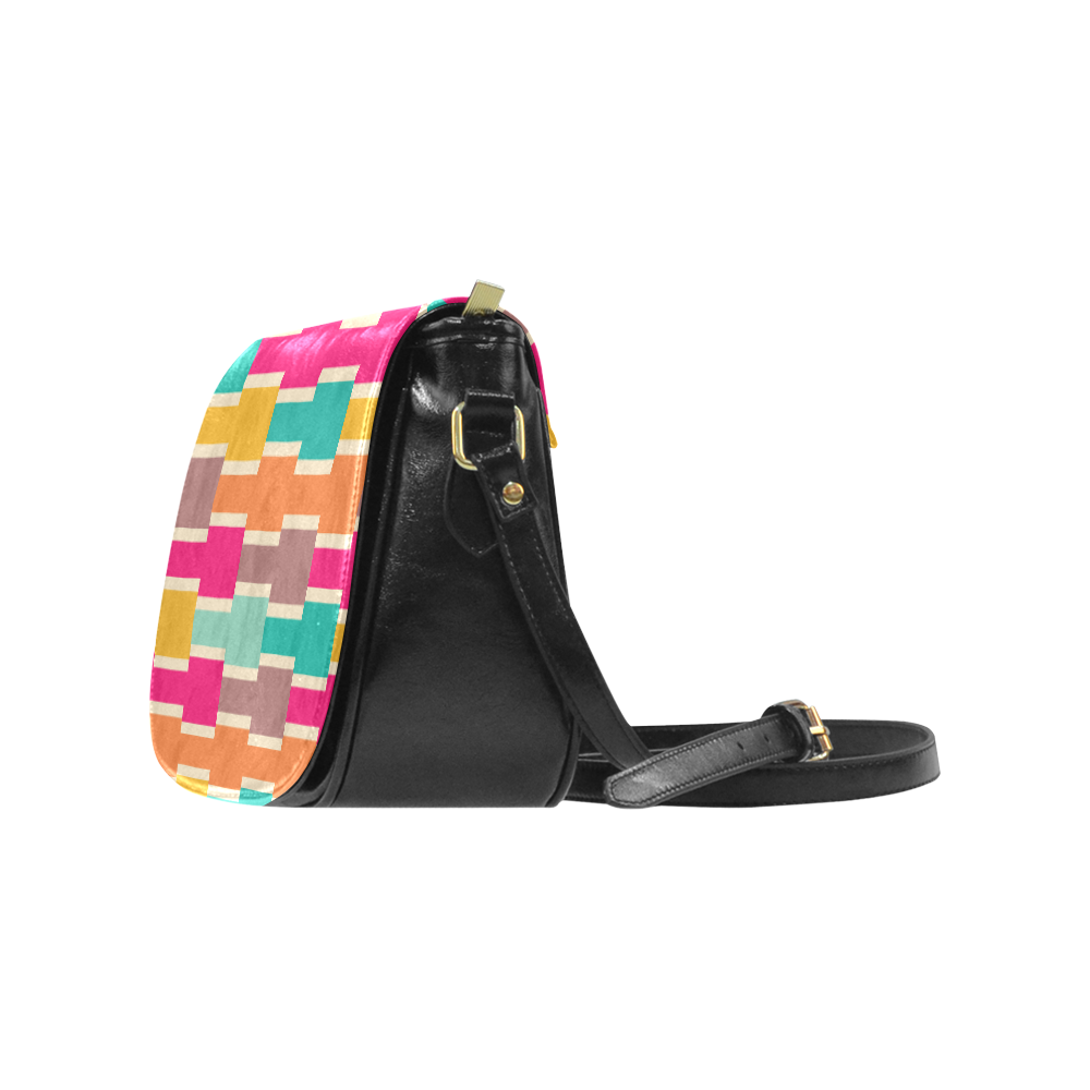 Connected colorful rectangles Classic Saddle Bag/Large (Model 1648)