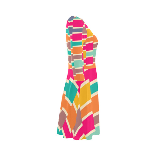 Connected colorful rectangles 3/4 Sleeve Sundress (D23)