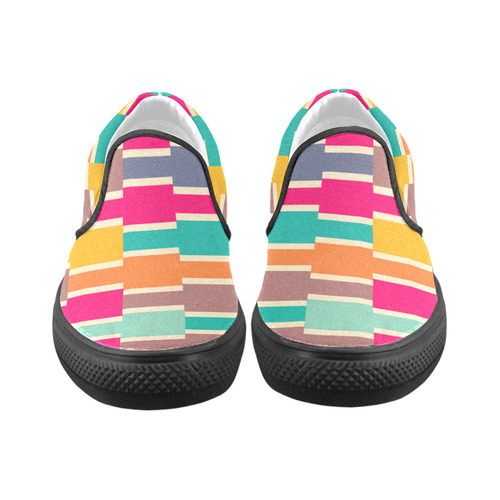 Connected colorful rectangles Women's Unusual Slip-on Canvas Shoes (Model 019)