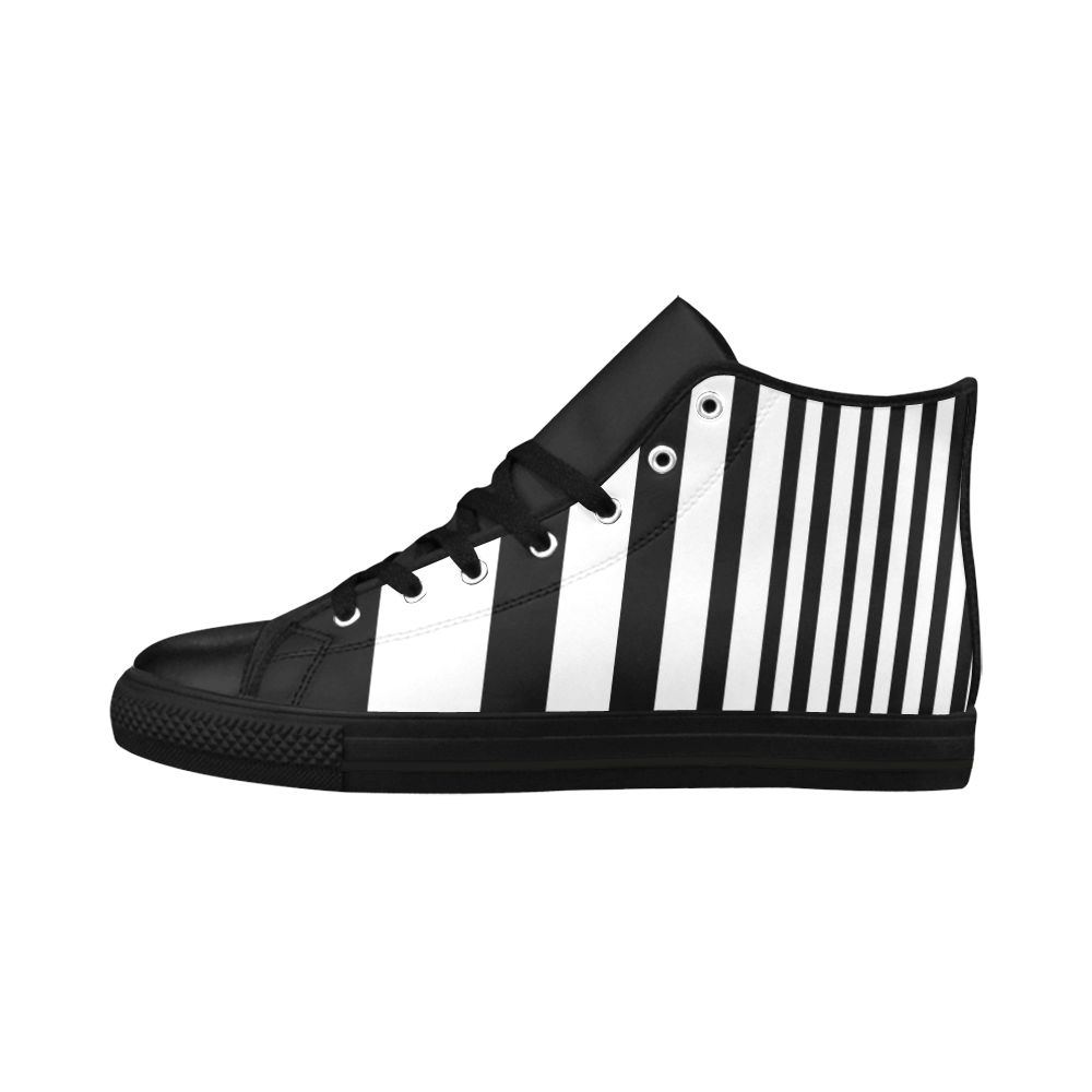 Black and White Stripes Aquila High Top Microfiber Leather Women's Shoes (Model 032)