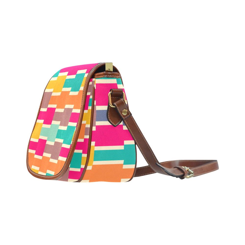 Connected colorful rectangles Saddle Bag/Large (Model 1649)