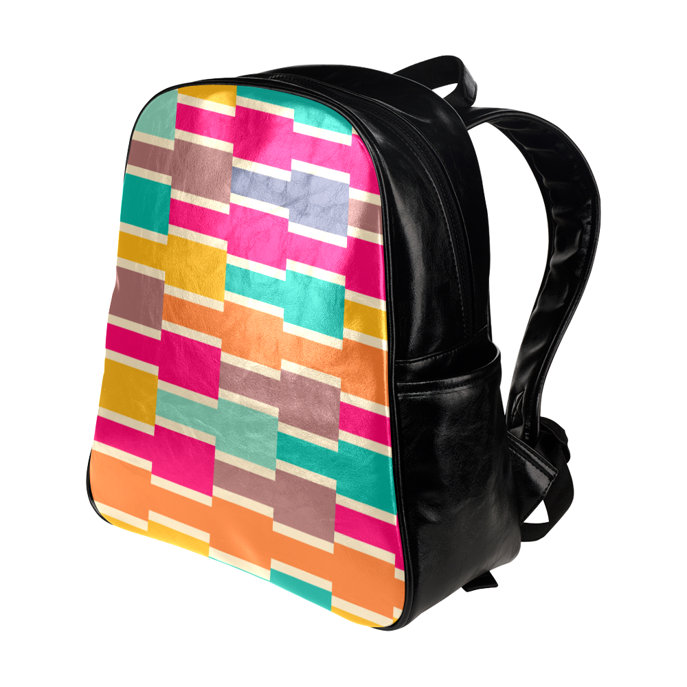 Connected colorful rectangles Multi-Pockets Backpack (Model 1636)