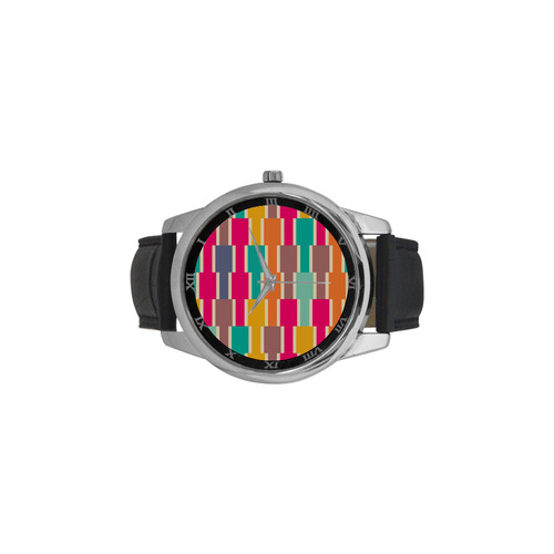 Connected colorful rectangles Men's Leather Strap Large Dial Watch(Model 213)