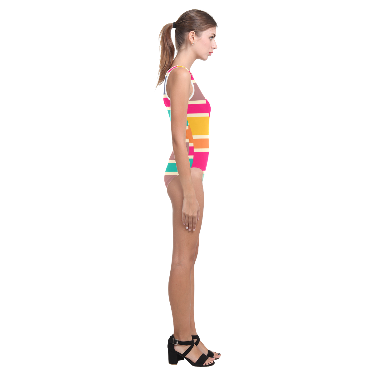 Connected colorful rectangles Vest One Piece Swimsuit (Model S04)