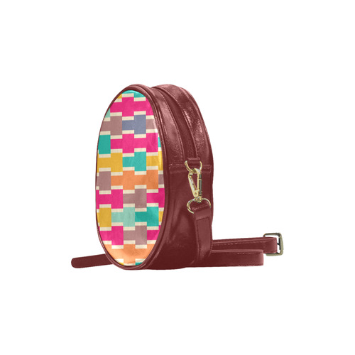 Connected colorful rectangles Round Sling Bag (Model 1647)