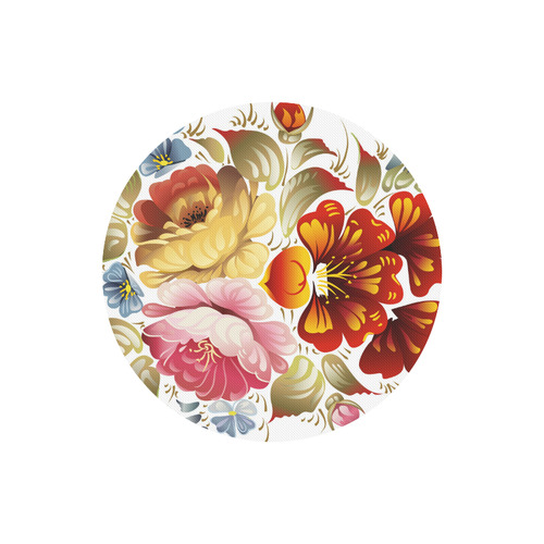 Vintage Folk Art Floral Flower Round Mousepad