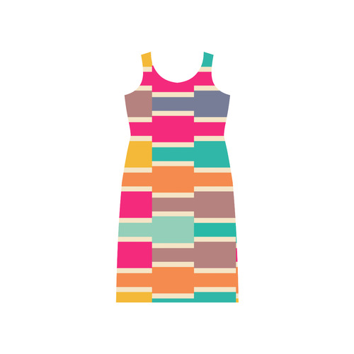 Connected colorful rectangles Phaedra Sleeveless Open Fork Long Dress (Model D08)