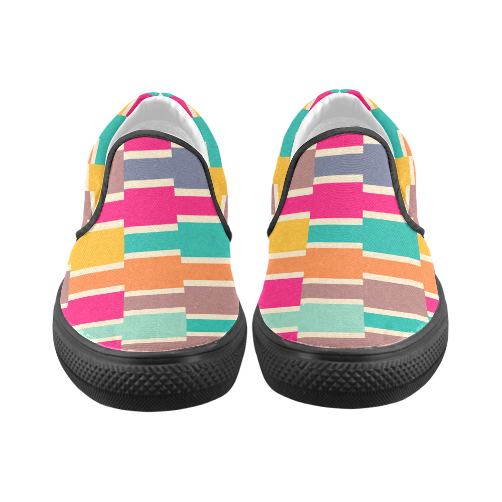 Connected colorful rectangles Men's Unusual Slip-on Canvas Shoes (Model 019)