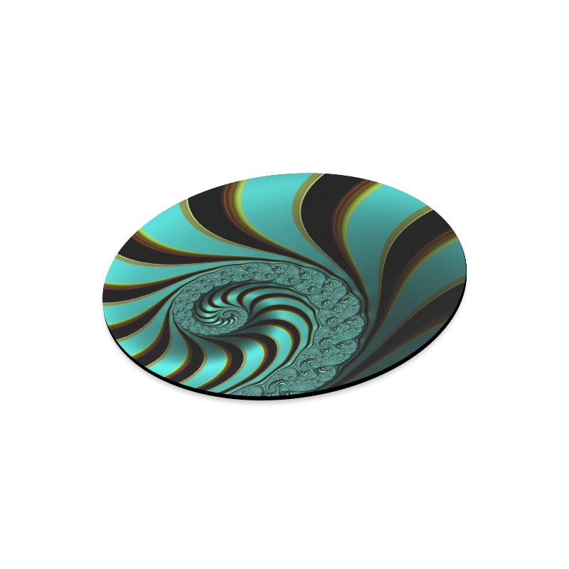 Turquoise Peacock Abstract Spiral Fractal Round Mousepad