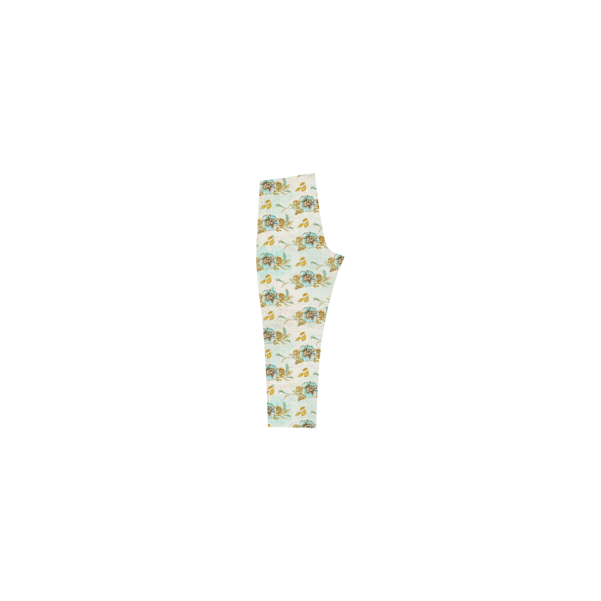 watercolor flowers mint gold Capri Legging (Model L02)