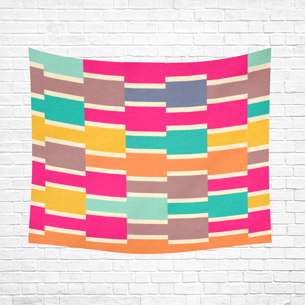 Connected colorful rectangles Cotton Linen Wall Tapestry 60"x 51"